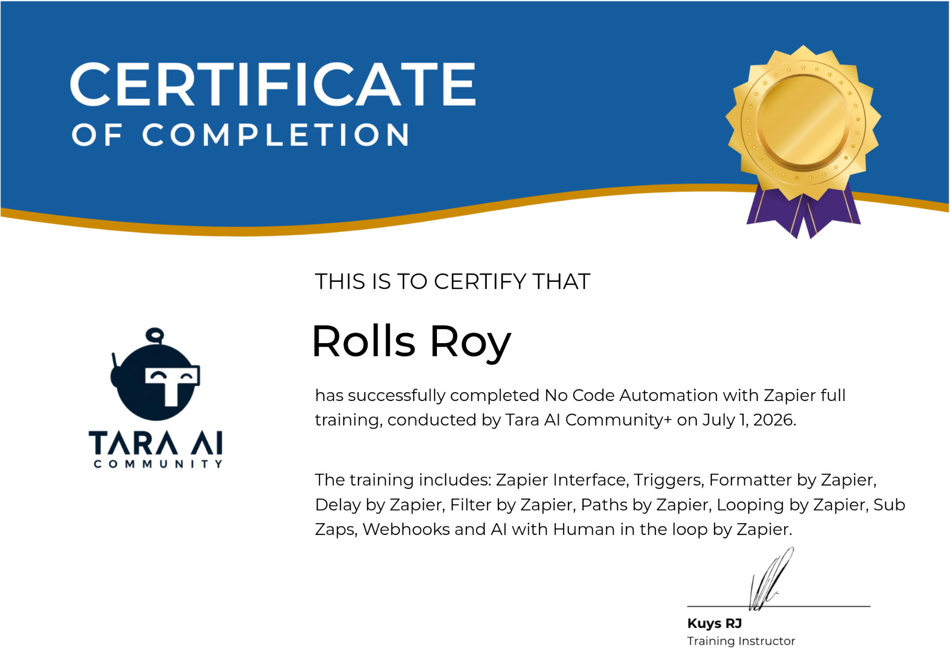 Zapier certificate