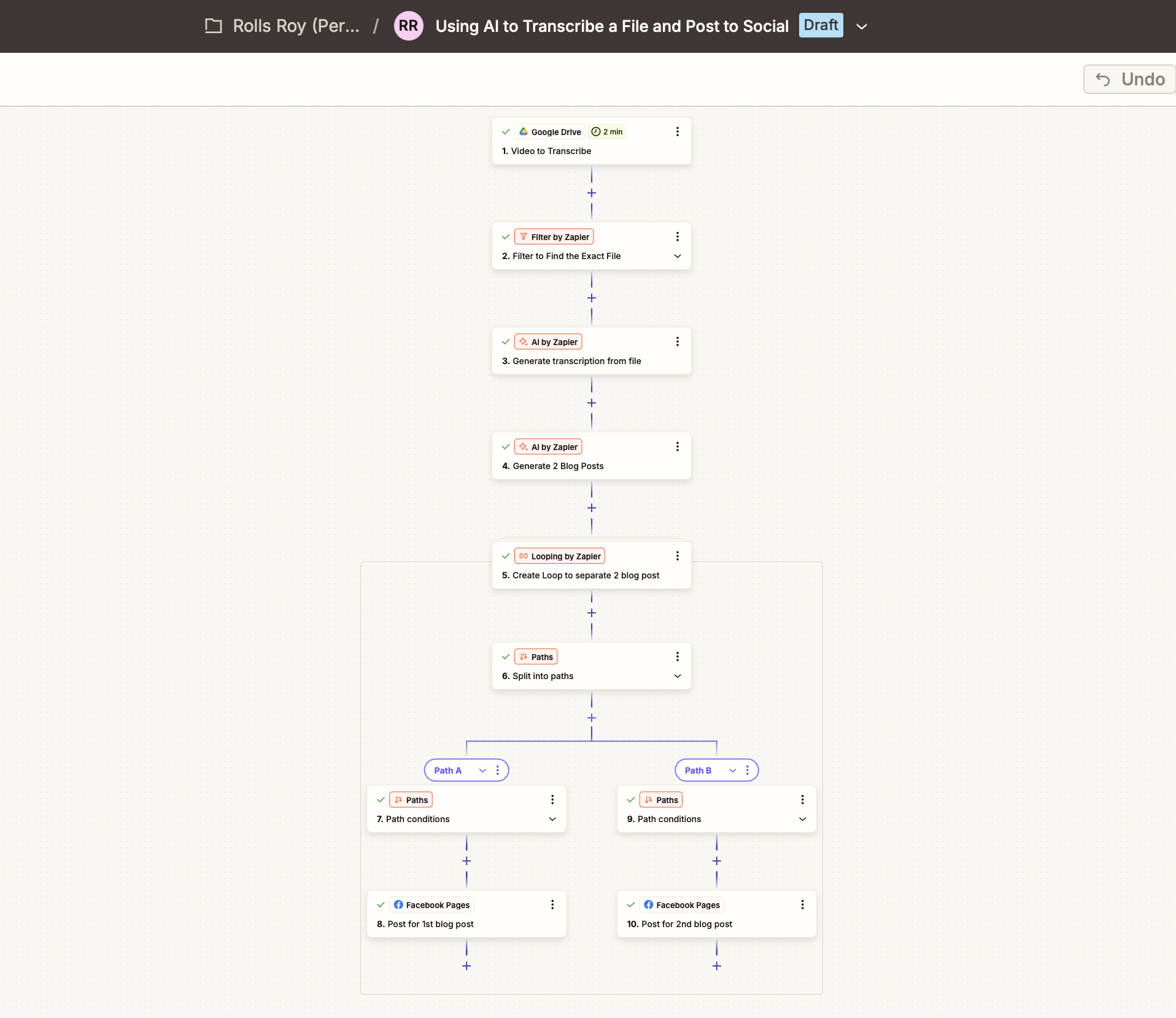 AI Transcribe & Auto-Post to Social workflow screenshot