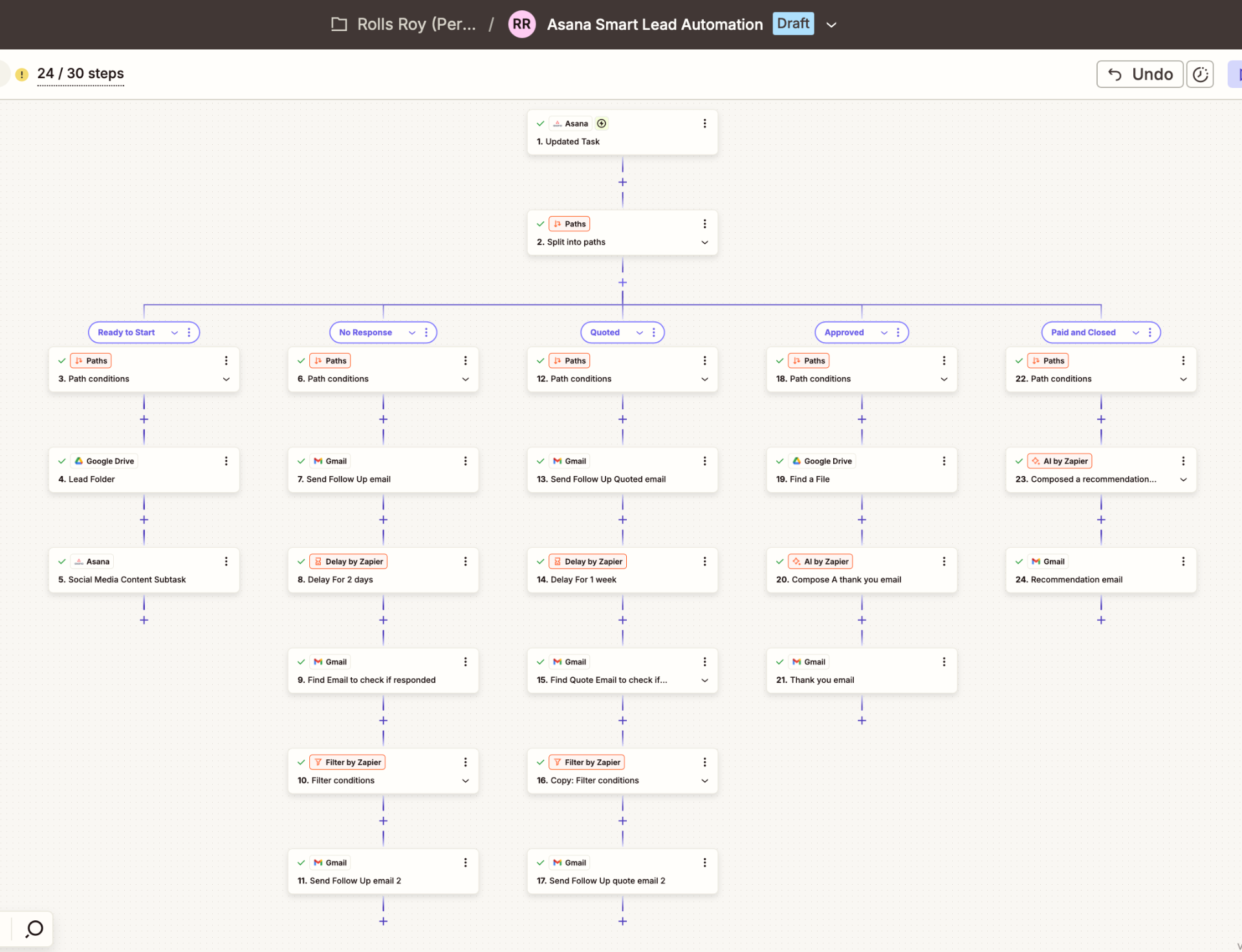 Asana Smart Lead Automation workflow screenshot